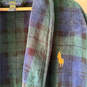 Polo Ralph Lauren Green and Blue Plaid Tartan Plush Long Robe